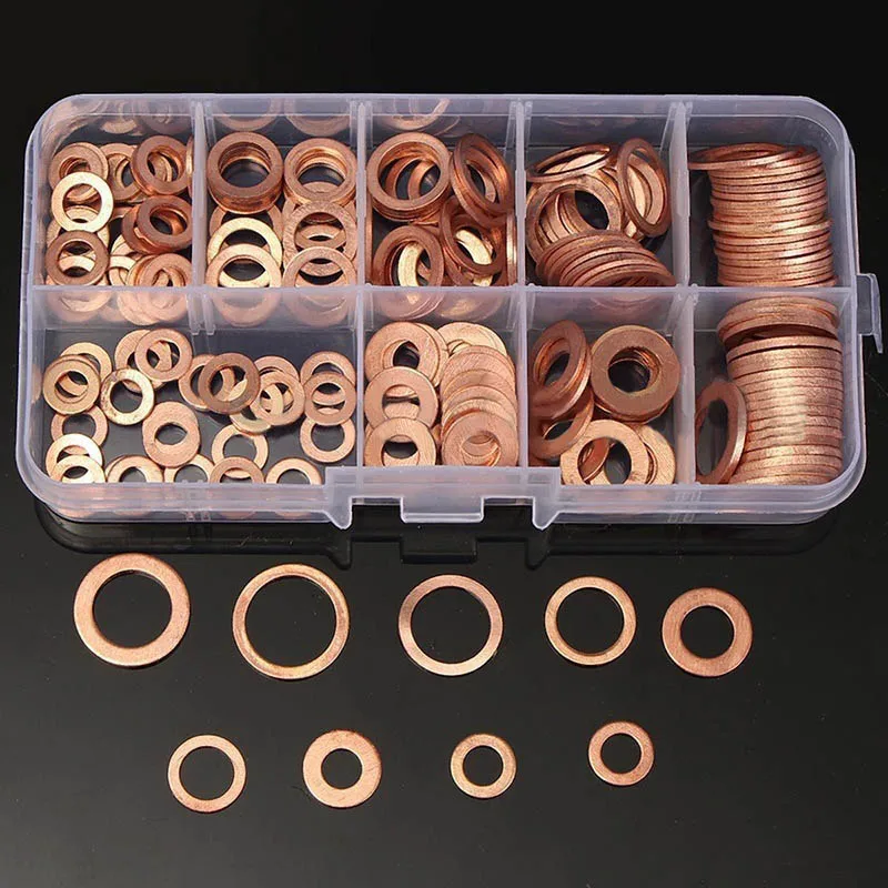 

200 Pcs/Box Copper Washer Flat O-Ring Sealing Washers Assortment Kit GHS99