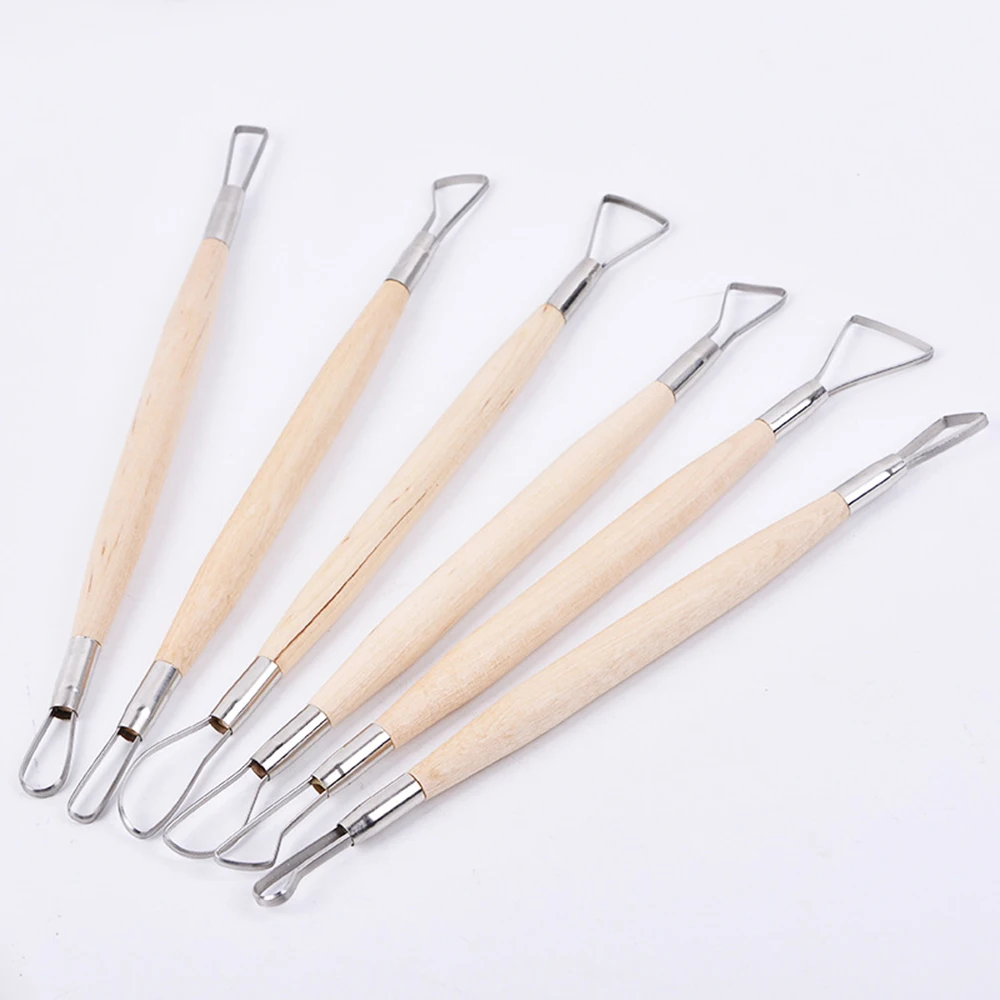 

6PCS Wooden Handle Wax Pottery Clay Modeling Sculpture Carving Tool DIY Craft Set