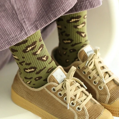 Классические весенние Модные леопардовые Хлопковые женские носки, специальные ретро носки с леопардовым принтом, винтажные камуфляжные носки высокого качества - Цвет: army green