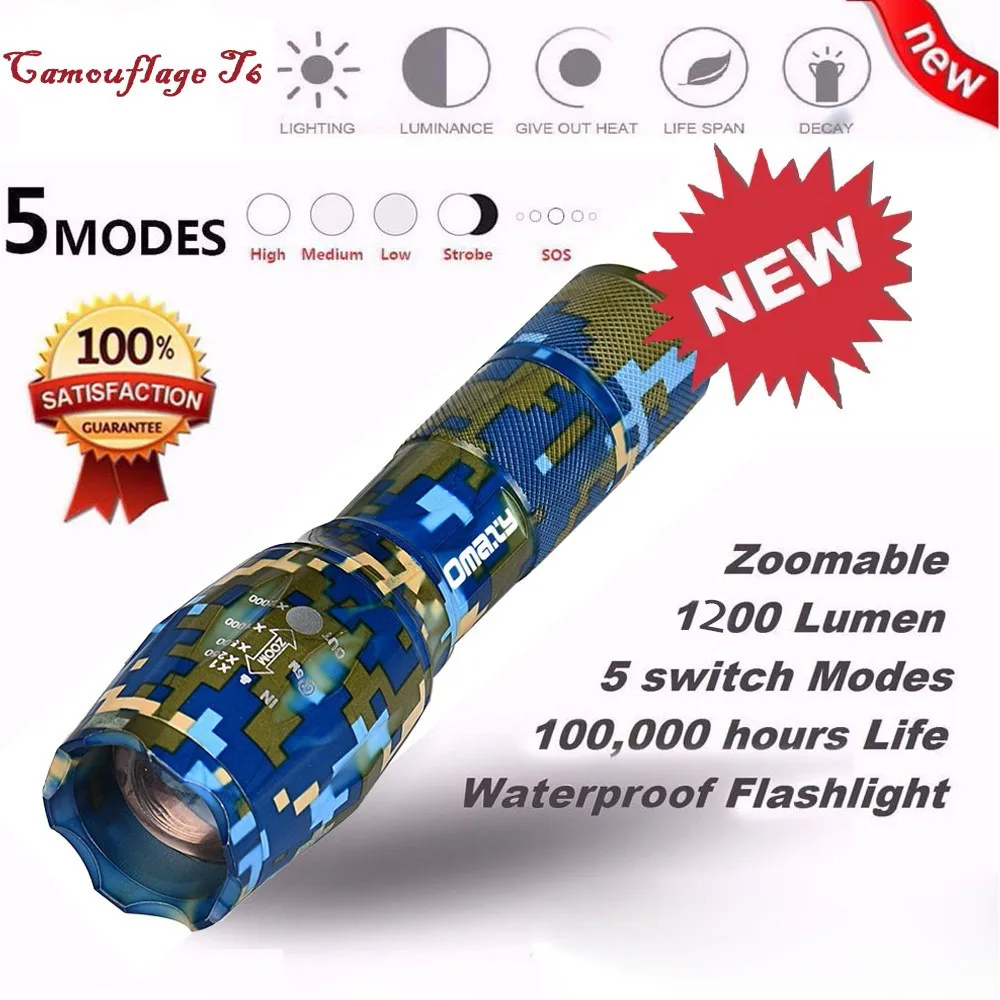 

New XM-L T6 LED Zoomable Flashligh Torch Super Bright 1200lm X800 Tactical Waterproof Flashlight LED Zoom Military Torch G700