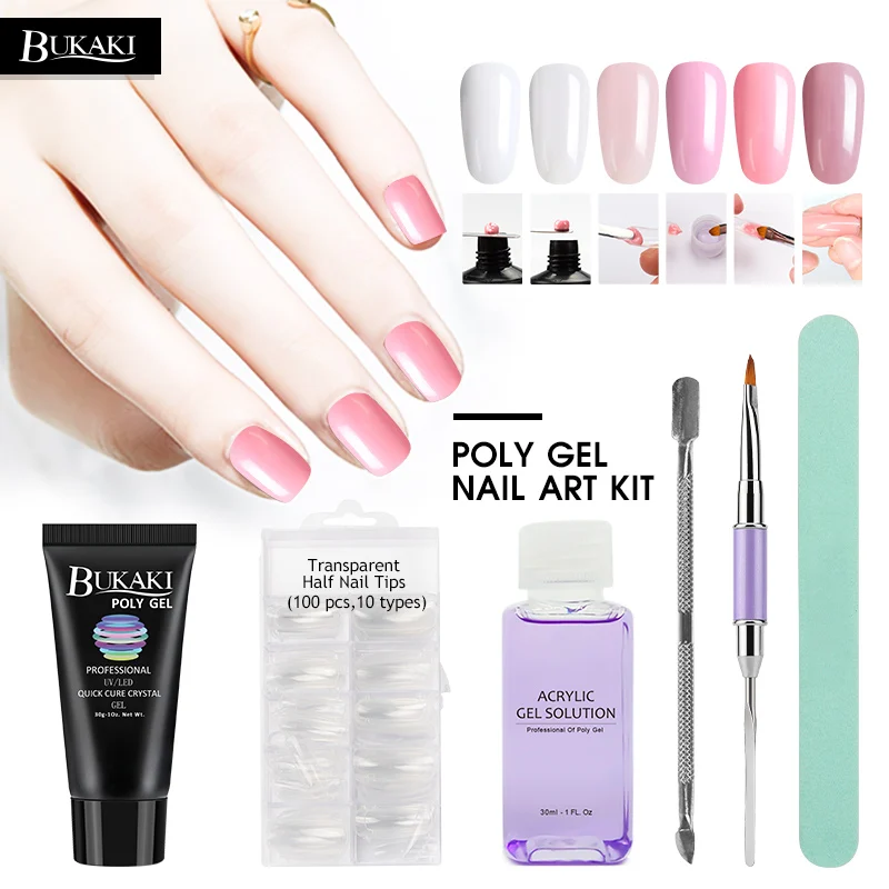 BUKAKI 6pcs Poly Gel 30g Soak Off UV Builder Jelly Gel Nails Extension