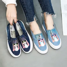 Женская обувь из джинсовой ткани на плоской подошве; женские повседневные Лоферы без застежки; женская повседневная обувь; модная обувь на платформе; сезон весна-осень