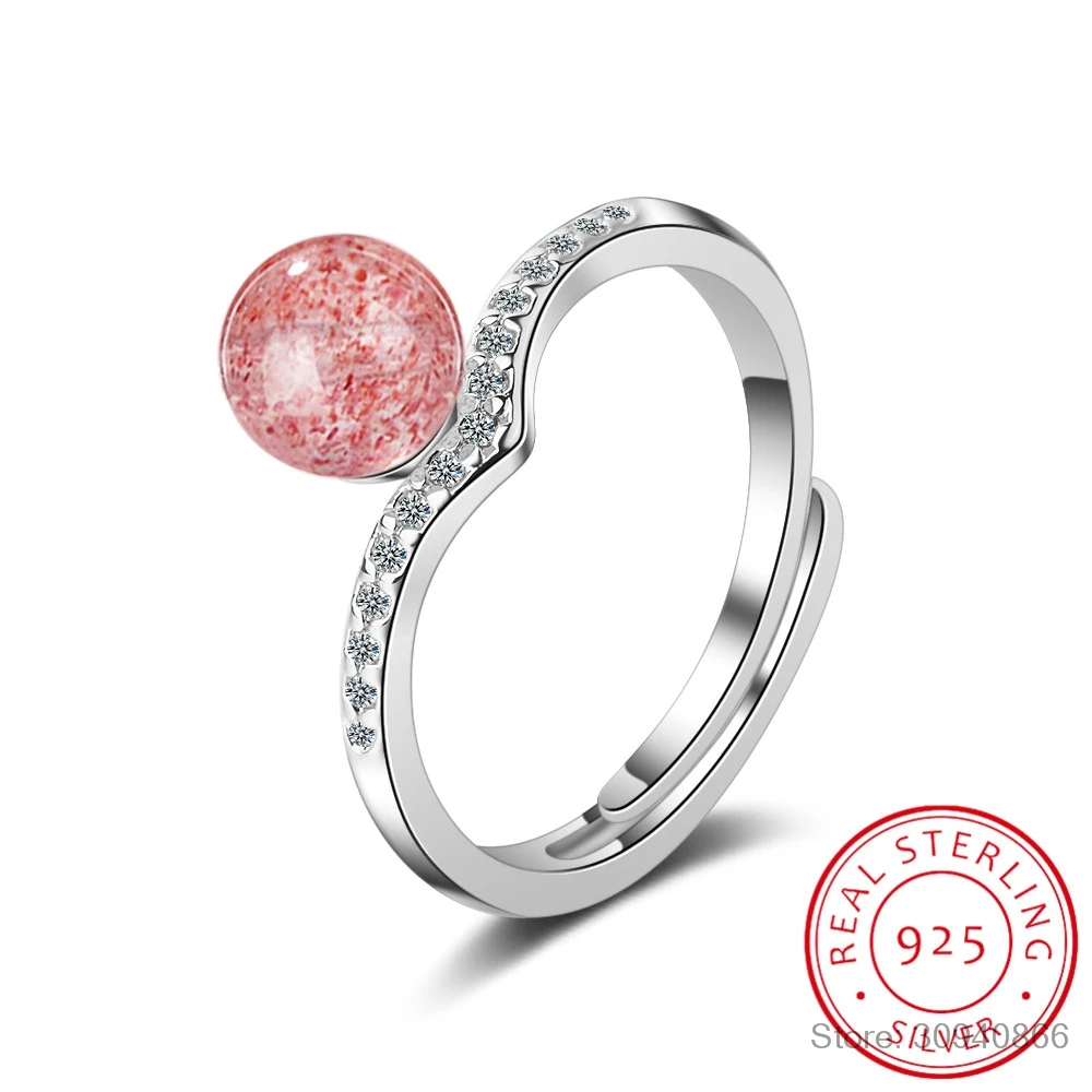 

100% 925 Solid Real Sterling Silver Fashion Crown Strawberry Crystal Opening Ring Sizable For Teen Girl Kid Xmas Gift