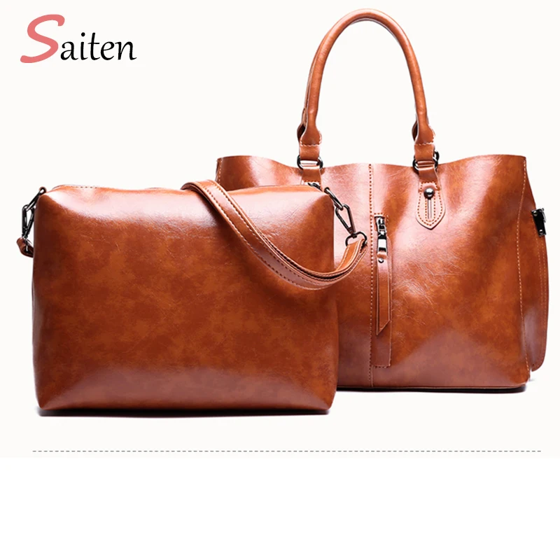 

New 2 Pcs Set Women Handbags Vintage Leather Women Handbag Luxury Designer Ladies PU Leather Messenger Bag Causal Tote Women Bag