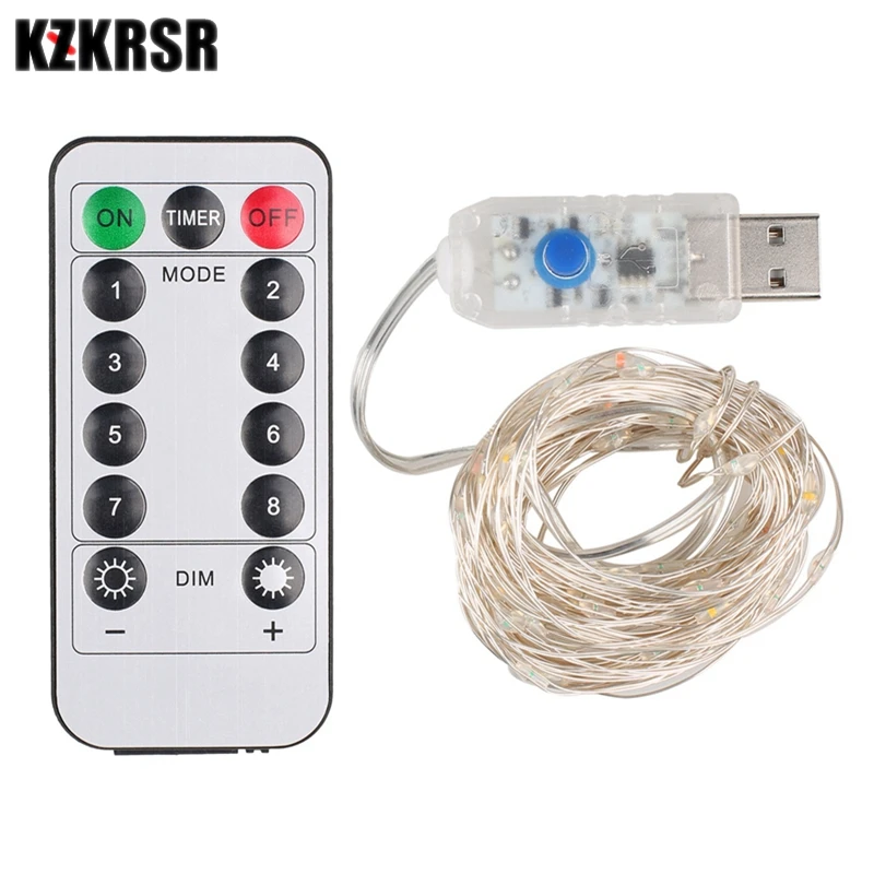 KZKRSR DC5V USB 5 м 10 м светодиодный серебристый медный провод гирлянды с пультом дистанционного управления для рождественского фестиваля праздника свадьбы домашнего декора