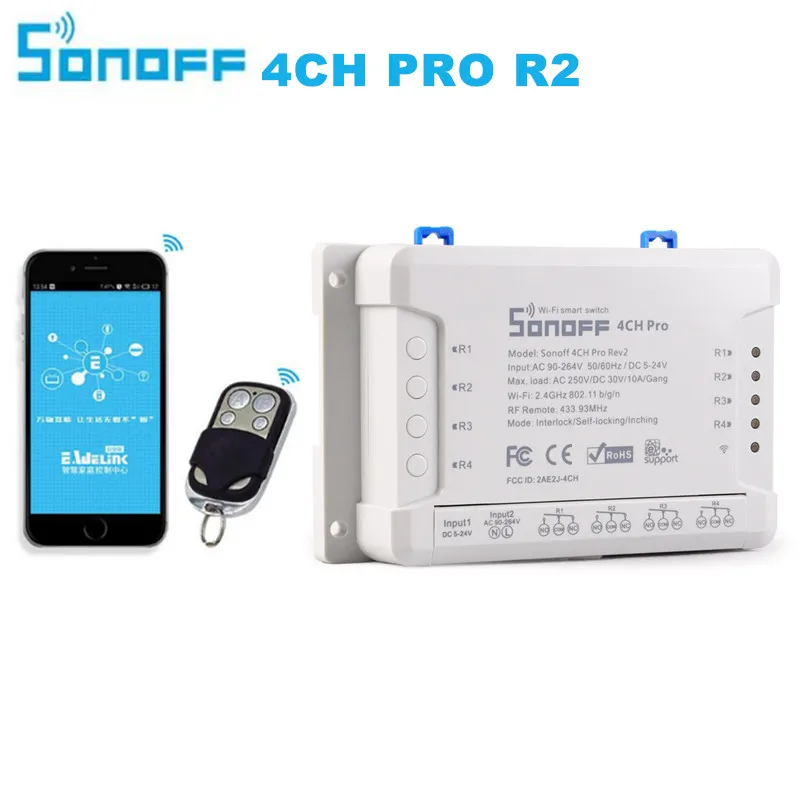 Sonoff 4CH Pro R2 Расширенный смарт-коммутатор 4 канала 433 МГц 2,4G Wifi Пульт дистанционного управления смарт-коммутатор для бытовой техники