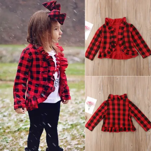 2018 New Spring/Fall Style Kids Red Plaid Coats Baby Girl Cute Jacket Checked Princess Coat