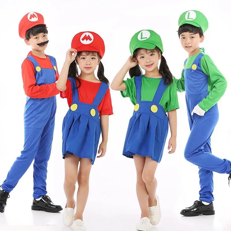 

Halloween Cosplay Super Mario Bros Costume For KidsFunny Party Wear Cute Plumber Mario Luigi Set Children Clothes