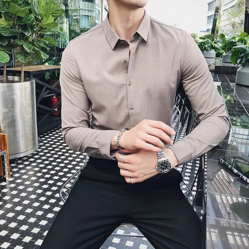 New Arrived 2018 Autumn Plaid Shirt Man Business Casual Shirts Men Slim Fit Long sleeve Work Shirts dress shirt