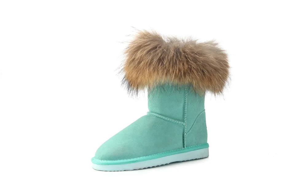 MBR FORCE Fashion Women's Natural Real fox Fur Snow Boots Genuine Cow Leather women Boots Female Warm Winter Boots Shoes