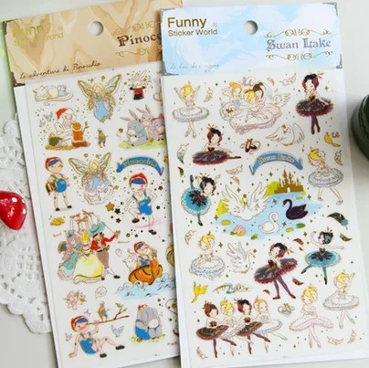 

1pack/lot funny alice series pinocchio swan lake deco PVC sticker Mobile Phone Stickers Decoration label