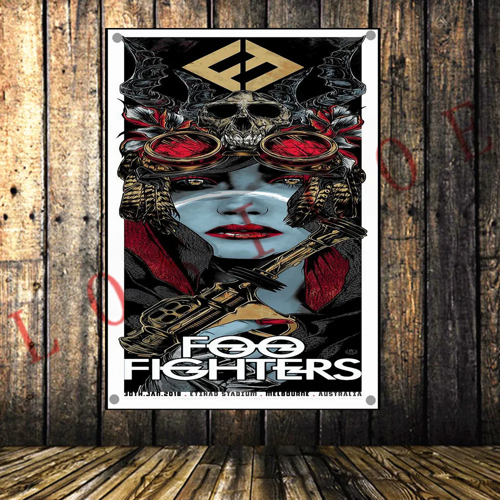 

Rock Heavy metal music Tattoo flag banner Vintage poster tapestry Hanging painting wall hanging Bar cafe concert home decor