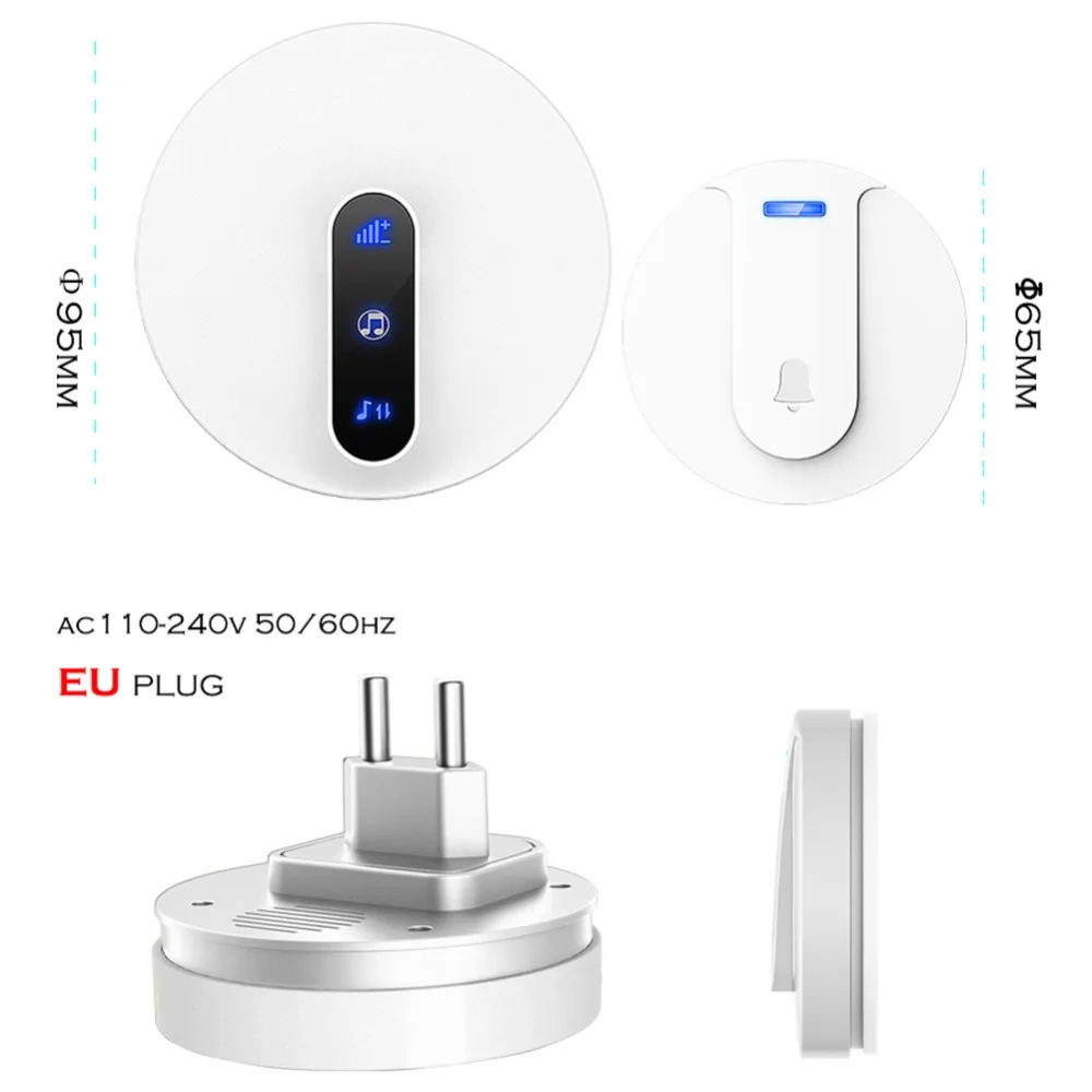 SMATRUL self powered New Waterproof Wireless Doorbell EU Plug 150M Remote smart Door Bell Chime ring  1 2 button 1 2 3 receiver no battery Deaf Gorgeous lighting black 6