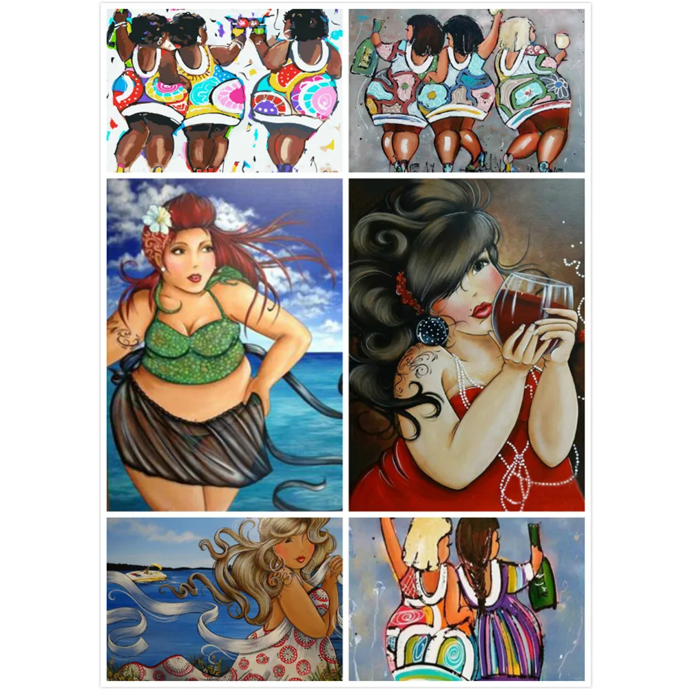 

1PC 5D DIY Diamond Painting Cross Stitch Fat Lady Set Round Diamond Embroidery Cartoon Comic Sexy Fat Woman Diamond Mosaic Girl