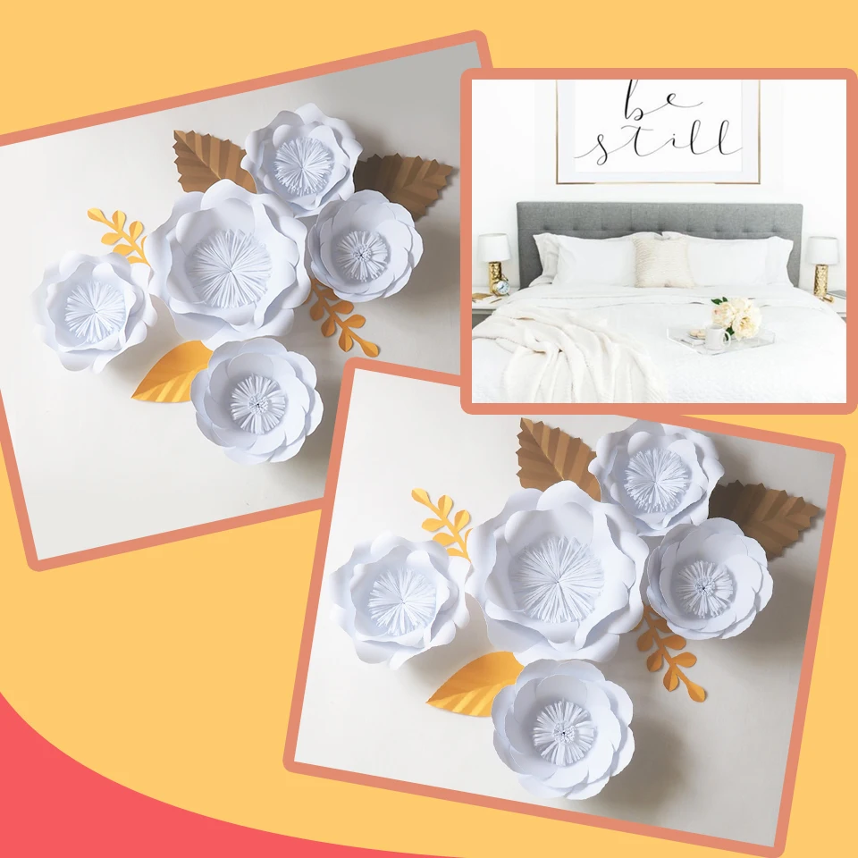 

DIY Giant Paper Flowers Backdrop Artificial Handmade White Flower PCS+Leaves 5PCS Wedding & Party Deco Home Decoration Video