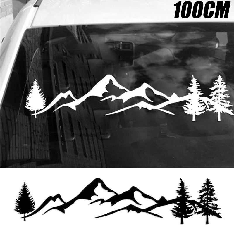 For SUV RV Camper Offroad 1pc 100cm Black/White Tree Mountain Car Decor PET Reflective Forest Car Sticker Decal Mayitr