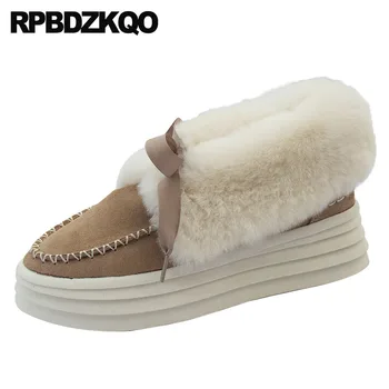

fur black creepers platform shoes women lace up suede ladies brown round toe thick sole elevator factory direct muffin winter