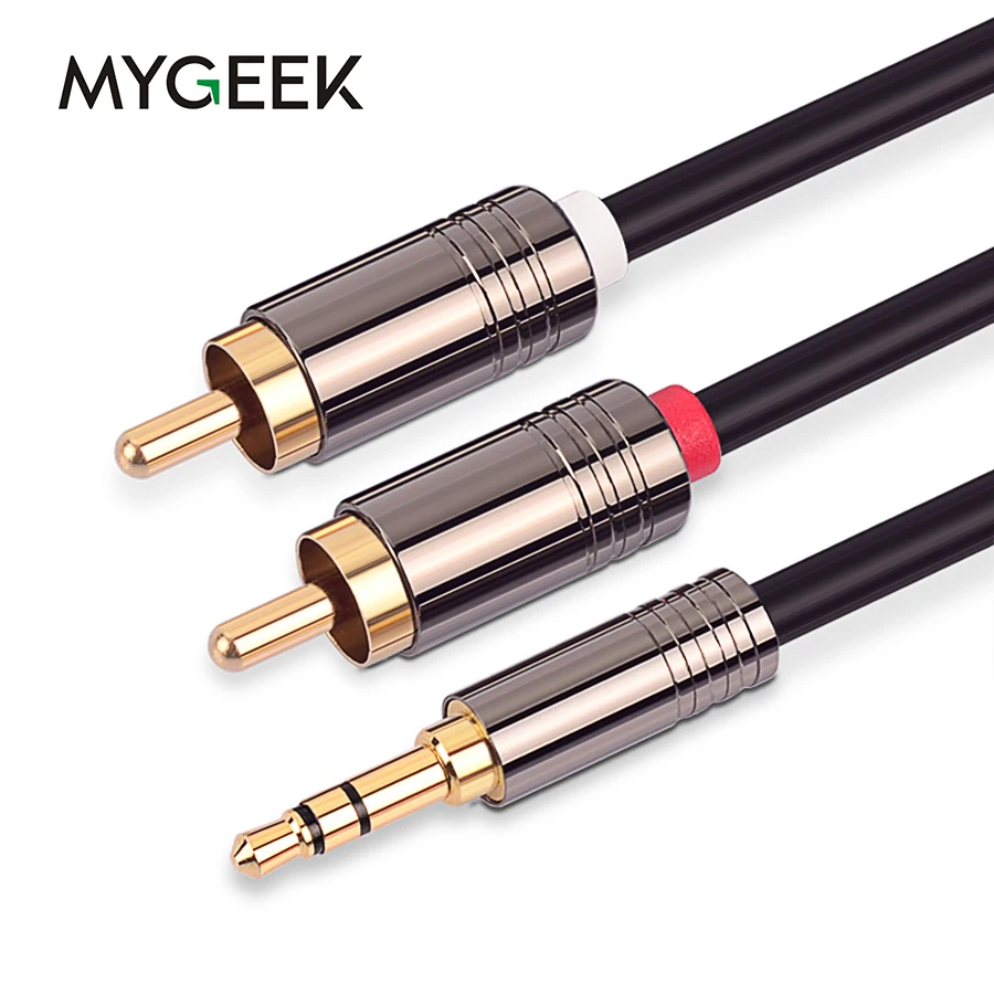 MyGeek rca cable 2rca male to gold plated 3.5 mm jack AUX audio for Edifer Home Theater DVD VCD iPhone Headphones | Электроника