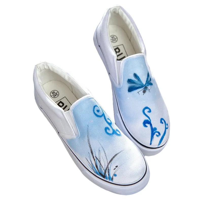 Canvas Shoe Platform Womens Shoes Woman Hand Ink Painting Autumn Pedal Sneakers Zapatos De Mujer Sneaker Chaussures Femme