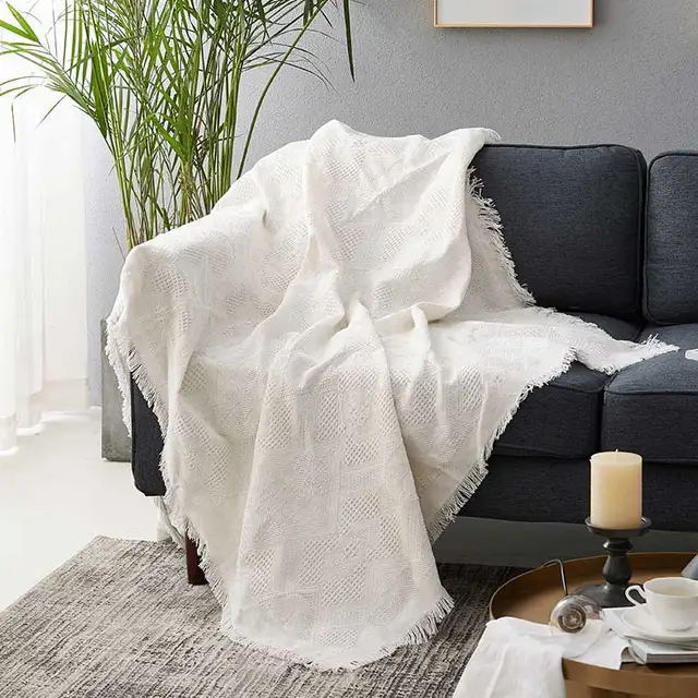 Buy Cilected White Solid Plaids Cotton Throw Blankets For Sofa Thick Cozy