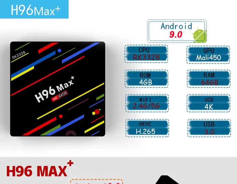 ТВ коробка H96 MAX Plus Android 9,0 RK3328 4 Гб 64 Гб 2,4/5G Wi-Fi 4 K H.265 BT 4,0 Media player Smart Декодер каналов кабельного телевидения H96 Pro H2 PK X96 MAX
