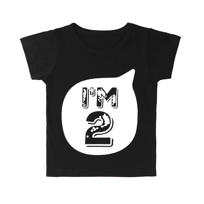 Летняя Детская Хлопковая футболка на день рождения для детей 1, 2, 3, 4, 5, 6 лет, детские футболки с принтом, Детская футболка, футболки с круглым вырезом для мальчиков и девочек - Цвет: Black2