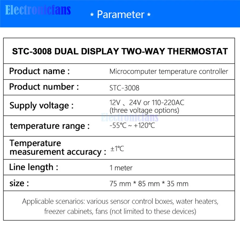 STC-3008 DC 12 В 24 В AC 110 В 220 в двойной цифровой регулятор температуры два реальных выхода Термостат Терморегулятор с датчиком