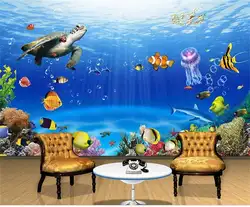 Пользовательские 3D фото обои Гостиная росписи диван ТВ фон морскому мире морская черепаха 3D фото картина обои для стен 3d