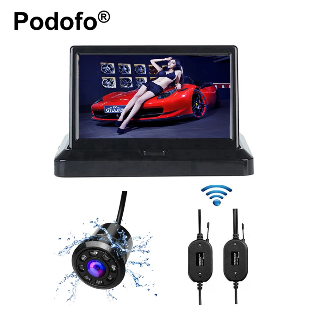

Podofo Wireless 5 " Foldable Car Rearview Monitor for Backup Reverse Camera 8 LED Waterproof 170 Degree Night Vision Car-styling