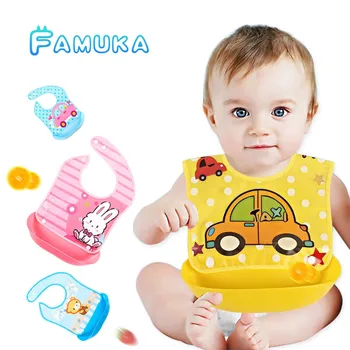 

Famuka Baby Bibs Cartoon Animal Waterproof Rice Pockets Washable Silicone Baby Bibs Newbron Feeding Bib Removable Infant Babador