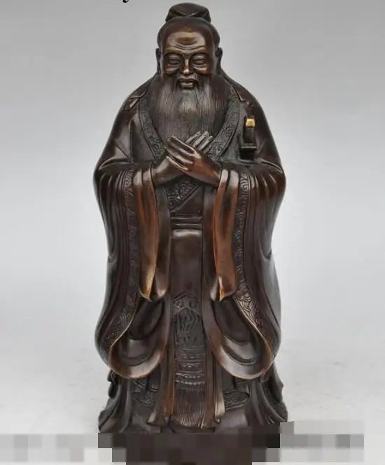 

S00407 11"chinese bronze Confucian school Thinker Politician Educators Confucius statue B0403