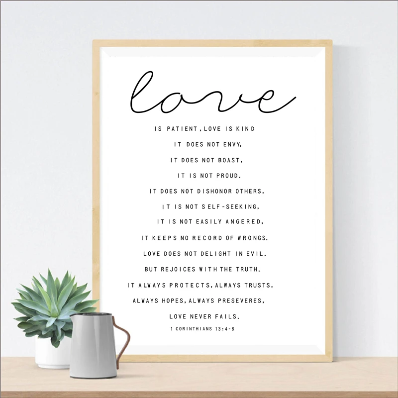 Love is Patient Kind Print Poster Living Room Bible Verse Wall Art Canvas Decor 
