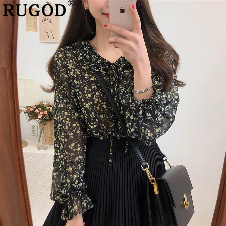 Женские шифоновые блузки с цветочным принтом RUGOD милые элегантные модные летние