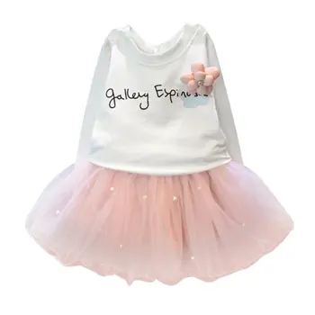 

Bear leader lovely Girls White Shirt Tee And Pink Skirt With Autumn Strass Clothing Girls Dress Fit For 2-7Y P2
