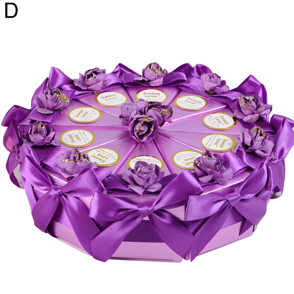Коробка для конфет 10 шт. креативный чехол для торта с розами и бантиком из треугольника для свадьбы - Цвет: D