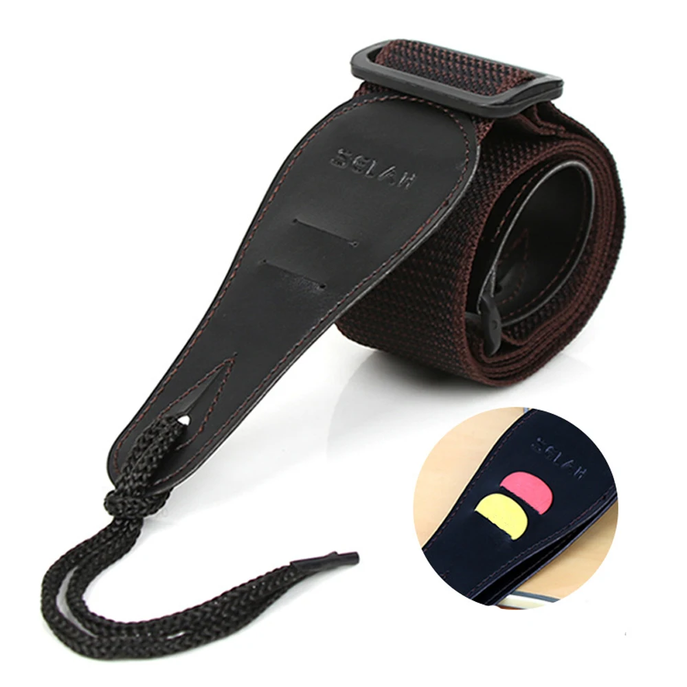 MoonEmbassy Adjustable Guitar Strap With Pick Holder Leather Ends for