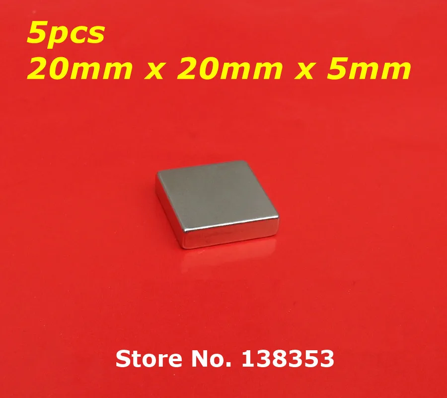 

5pcs Bulk Super Strong Neodymium Square Block Magnets 20mm x 20mm x 5mm N35 Rare Earth NdFeB Cuboid Permanent Magnet