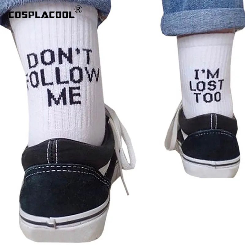 

Women Harajuku Humored Word Printed Funny Socks Creative Hip Hop Street Skateboard Basket ball Socks Unisex Crew Letter Sokken