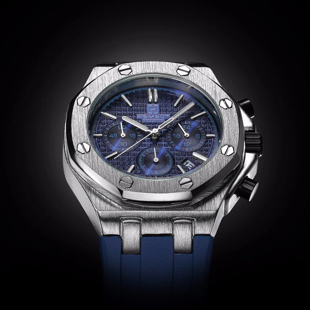 Спортивные мужские кварцевые часы TORBOLLO с синим ремешком на резинке функцией
