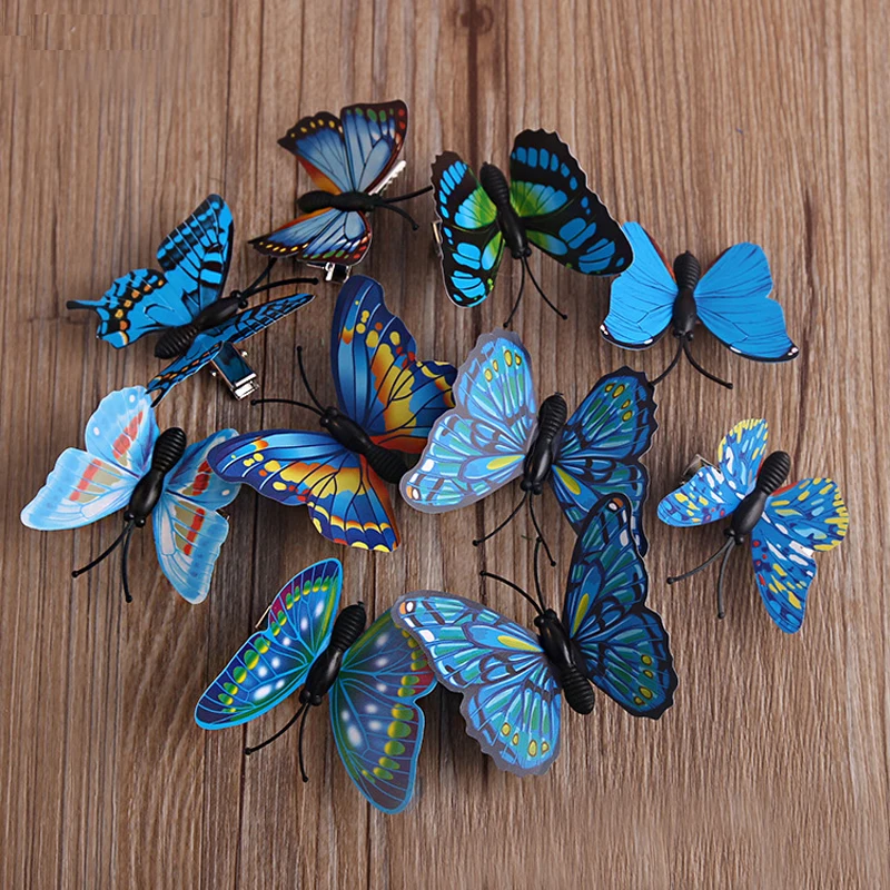 

10 PCS Red Wedding Luxury Hair Accessories Jewelry Blue Butterfly Hair Clip Barrette Bridal Hairpin For Women Girls