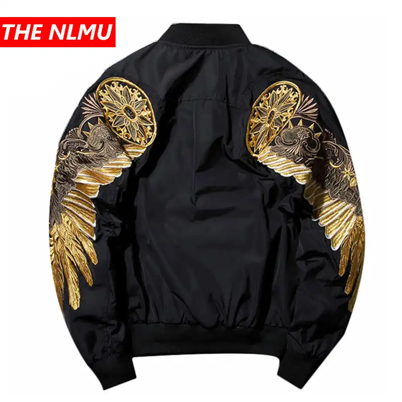 Mens Spring Vintage Gold Tiger Embroidery Zipper Jacket Mens Hip Hop Casual Thin Coats