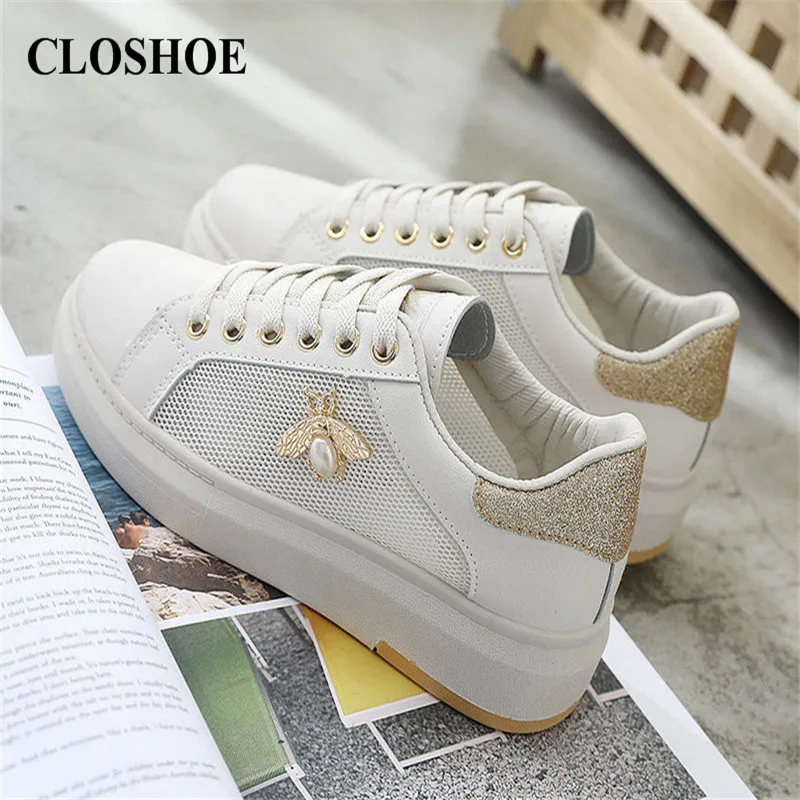 

CLOSHOE Women's Shoes New Summer Little Bee Net Shoes Female Students with Mesh Breathable Sneakers Fashion Flat Casual Shoes