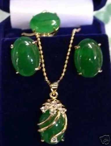 

Hot sale new Style >>>>>Exquisite green stone pendant Necklace ring earring/set