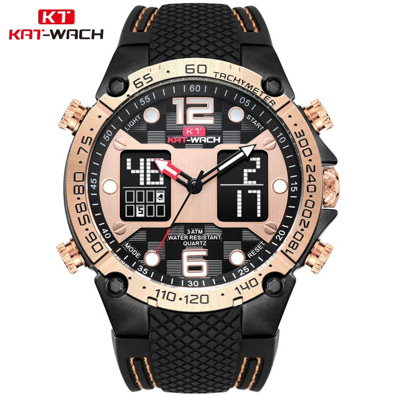 

KAT-WACH Fashion Sport Watches Men Quartz Analog Date Clock Man Military Waterproof Digital Silicone Watch Relogio Masculino