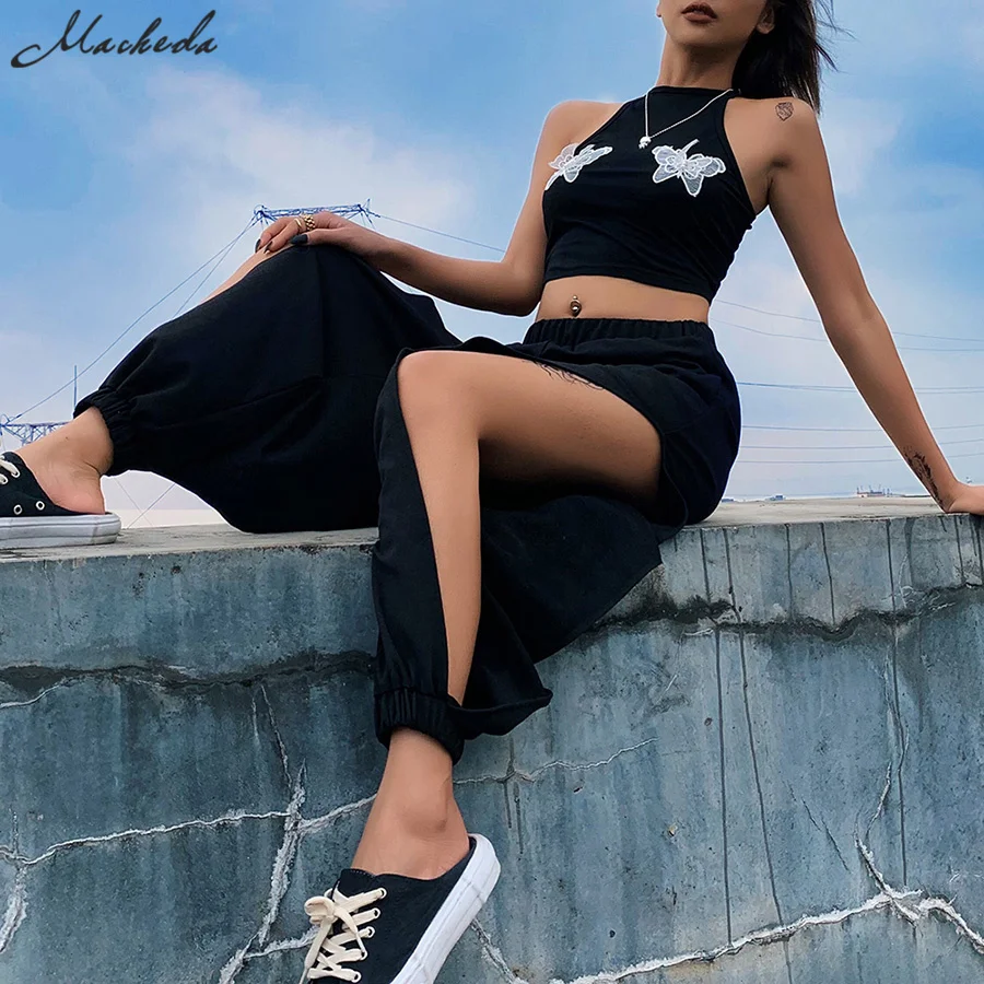 

Macheda Fashion Women Hollow Out Long Pants Solid High Waist Elastic Harem Pant Lady Summer Casual Looes Trousers 2019 New