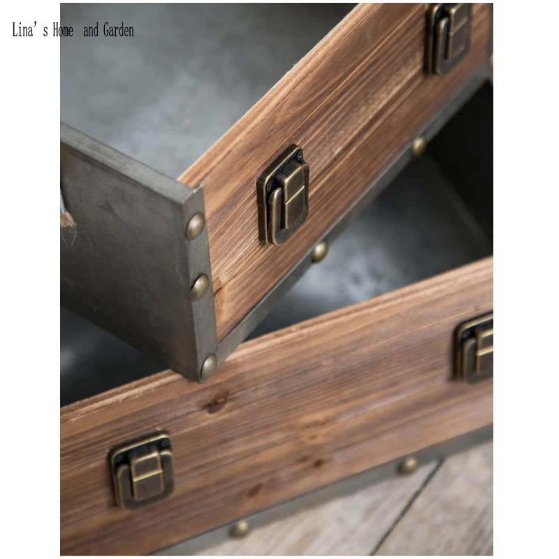 handcraft wood metal vintage retro industrial storage crates with hemp rope handles (2)