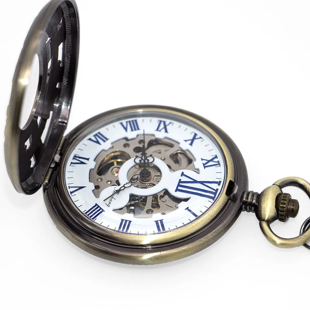 Новые мужские часы Fob винтажные бронзовые Звездные короны круглые механические стимпанк карманные часы Лучший подарок цепь часы PJX1344