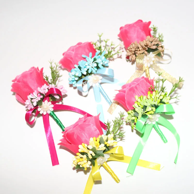 

REDJCK Guest Boutonniere Pink Flower Handmade DIY Silk Rose Artificial Brooch Corsage Wedding Bouquet For Clothes Decoration