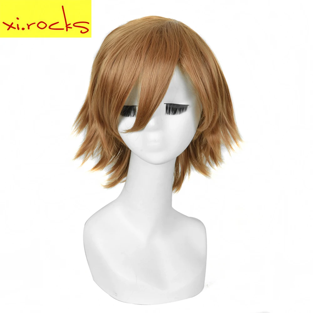 

3019 Xi. Rocks Light Brown Short Realistic Cosplay Wigs Auburn Curly Synthetic Wig Heat Resistant Fibre Punk Hair