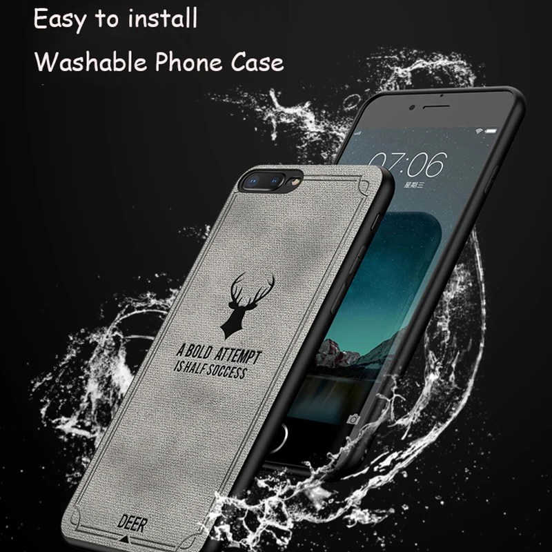 Beste Leuke Elanden Case Voor iPhone X S R M 8 6 6 s 6 plus 7 8 Plus Covers 3D herten Dier Patroon Canvas telefoon back cover Doek Lederen Coque